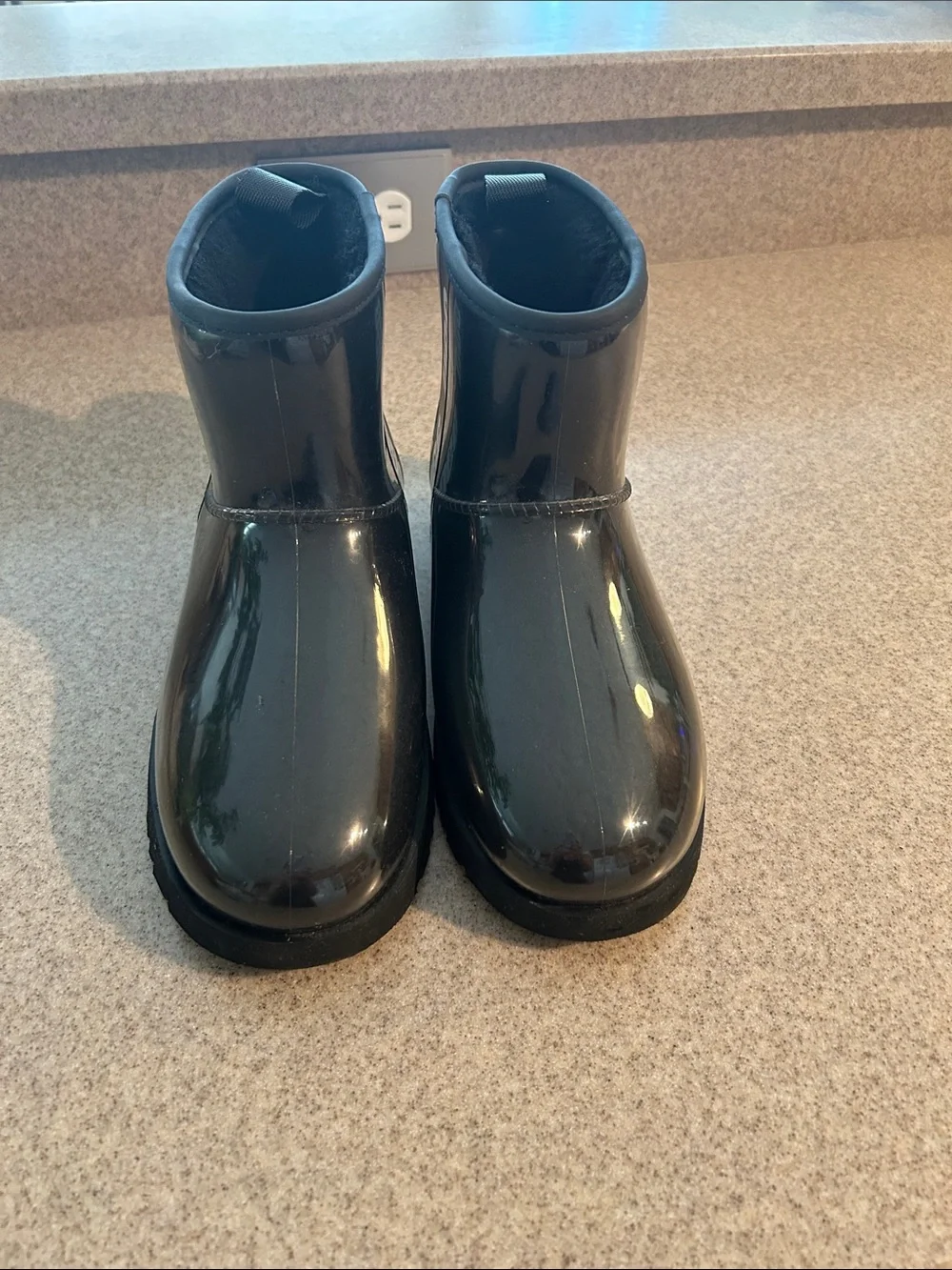 UGG Women’s Black Glossy Rain Boots with White Logo
